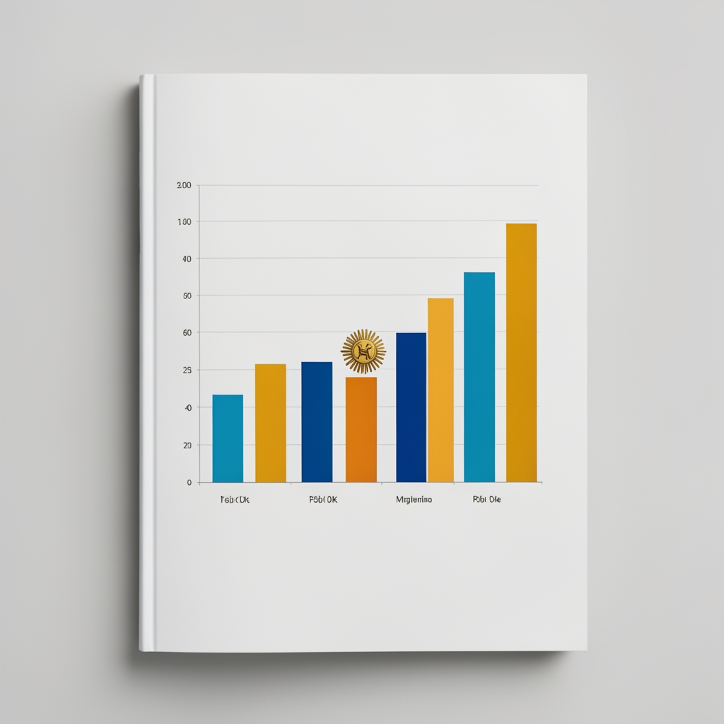 Portada de informe de análisis económico con gráficos de barras sobre producción industrial en Argentina